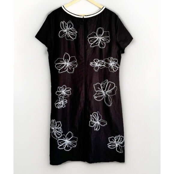 Talbots Womens Midi Dress 18 Black Floral Embroidered Linen Rayon Old Money - Picture 10 of 12